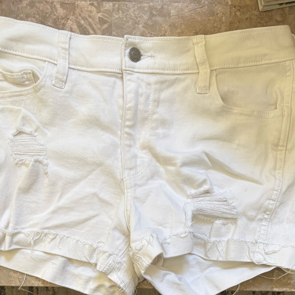 White Hollister Women's Ripped Jean Shorts